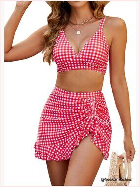 High Waisted Bikini Set Tummy Control Swim Skirt Retro Two Piece Swimsuit